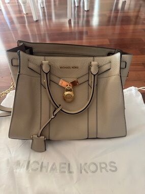 Michael Kors Cream Pebbled Leather Satchel with Gold Hardware